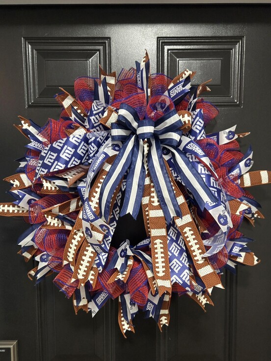 Hand Crafted Other - Large NFL NY Giants Ribbon Wreath